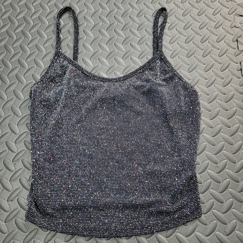 Urban Outfitters Glitter Sparkle Cami Tank Top Size Small Black Festival Party